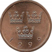 Монета 50 эре. 1999 год, Швеция. (B).