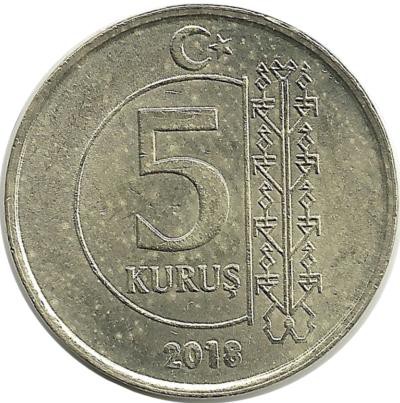 ​Монета 5 курушей 2018 год, Турция.