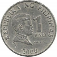 Монета 1 песо. 2000 год. Хосе Протасио Рисаль-Меркадо. Филиппины. 