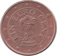 Австрия. Цветок-альпийская горечавка. Монета 1 цент, 2004 год.  