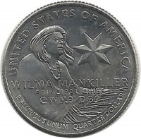 Вилма Манкиллер. Монета 25 центов (квотер), (P). 2022 год, США. UNC.