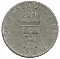 Монета 1 крона. 1993 год, Швеция.