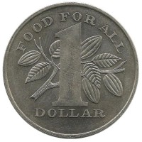  Ветви какао с плодами. 1 доллар, 1979 год, Тринидад и Тобаго. UNC.