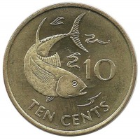 Желтопёрый тунец. Монета 10 центов. 2007 год, Сейшельские острова. UNC.