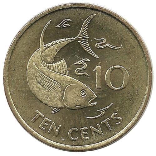 Желтопёрый тунец. Монета 10 центов. 2007 год, Сейшельские острова. UNC.