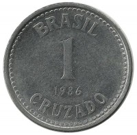 Монета 1 крузадо . 1986 год, Бразилия. UNC.