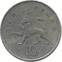 Монета 10 пенсов. 1996 год, Великобритания. 