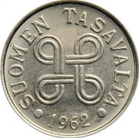 Монета 5 марок.1962 год, Финляндия. 