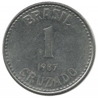 Монета 1 крузадо . 1987 год, Бразилия. UNC.