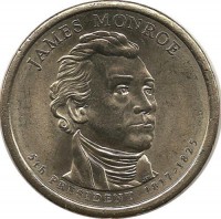  Джеймс Монро (1817-1825). 5-й президент США. Монетный двор (D). 1 доллар, 2008 год, США. 