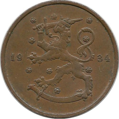 Монета 10 пенни.1934 год, Финляндия.