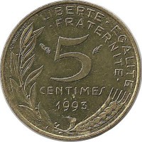 5 сантимов. 1993 год, Франция.