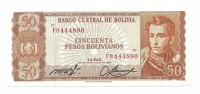 Боливия.  Банкнота  50 песо. 1962 год.  UNC. 