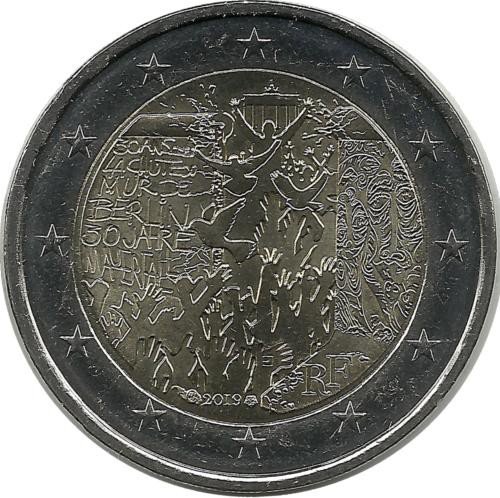 30 лет падению Берлинской стены. Монета 2 евро. 2019 год, Франция. UNC.