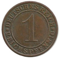 Монета 1 рейхспфенниг. 1935 (А) год, Веймарская республика.