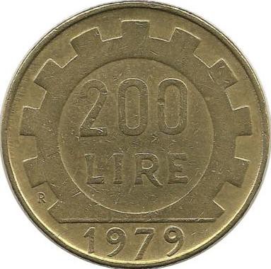 Монета 200 лир. 1979 год, Италия.