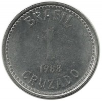 Монета 1 крузадо . 1988 год, Бразилия. UNC.