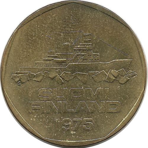 Ледокол Варма. Монета 5 марок. 1975 год, Финляндия.