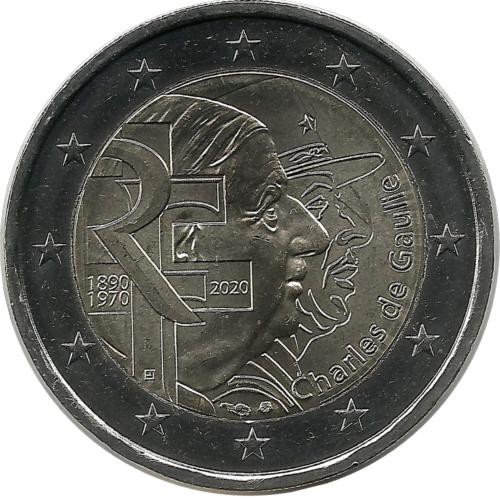 50 лет со дня смерти Шарля де Голля. Монета 2 евро. 2020 год, Франция. UNC.
