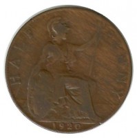Монета 1/2 пенни 1920 г. Великобритания.