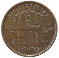 Монета 50 сантимов.  1985 год, Бельгия. (Belgique).