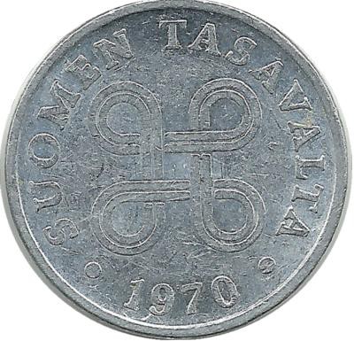 Монета 1 пенни. 1970 год, Финляндия.