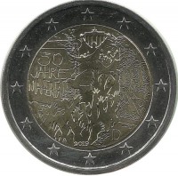 30 лет падению Берлинской стены. Монета 2 евро, 2019 год, (А) . Германия. UNC.