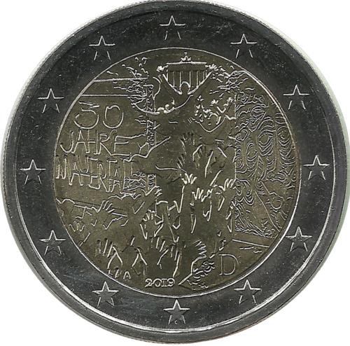 30 лет падению Берлинской стены. Монета 2 евро, 2019 год, (А) . Германия. UNC.