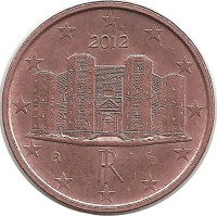 Италия. Монета 1 цент, 2012 год.  