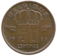 Монета 50 сантимов.  1983 год, Бельгия. (Belgique).