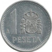 Монета 1 песета, 1987 год.  Испания.