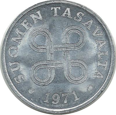 Монета 1 пенни. 1971 год, Финляндия.