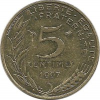 5 сантимов. 1997 год, Франция.