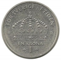 Монета 1 крона. 2002 год, Швеция.