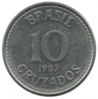 Монета 10 крузадо . 1987 год, Бразилия. UNC.
