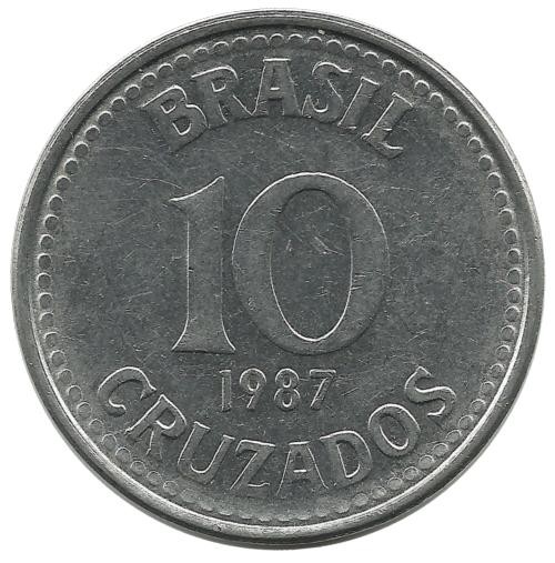 Монета 10 крузадо . 1987 год, Бразилия. UNC.