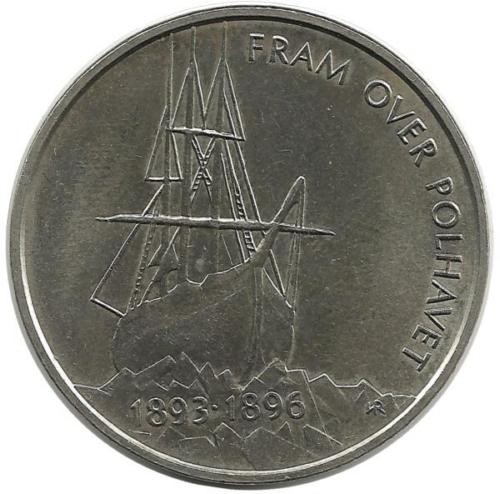 100 лет Норвежской полярной экспедиции Нансена.  Монета 5 крон. 1996 год, Норвегия.