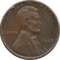 Линкольн. 1 цент 1942г.  (Филадельфия) , CША. 