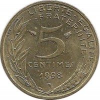 5 сантимов. 1998 год, Франция.