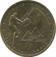 100-я годовщина образования спасательной службы в Татрах.  Монета 2 злотых, 2009 год, Польша.