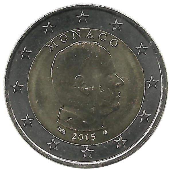 Альберт II. Монета 2 евро, 2015 год, Монако. UNC.