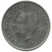 Монета 1 крона. 2003 год, Швеция.