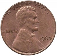 Линкольн. 1 цент 1964г. Филадельфия , CША.
