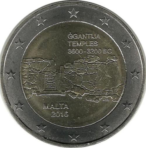 Джгантия. Доисторические города Мальты. Монета 2 евро. 2016 год, Мальта. UNC.