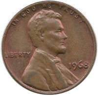 Линкольн. 1 цент 1968г. Филадельфия , CША.