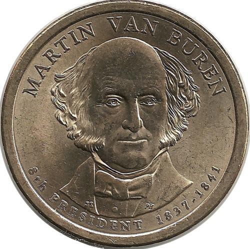 Мартин Ван Бюрен (1837-1841). 8-й президент США. Монетный двор (D). 1 доллар, 2008 год, США. 