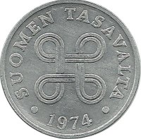 Монета 1 пенни. 1974 год, Финляндия.