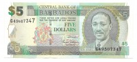 Барбадос.  Банкнота  5 долларов. 2007 год.  UNC. 