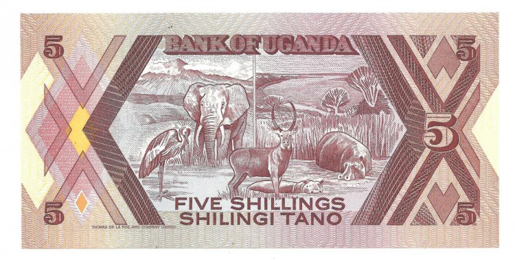 Банкнота 5 шиллингов. 1987 год. Уганда. UNC.  