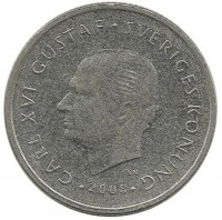 Монета 1 крона. 2008 год, Швеция.